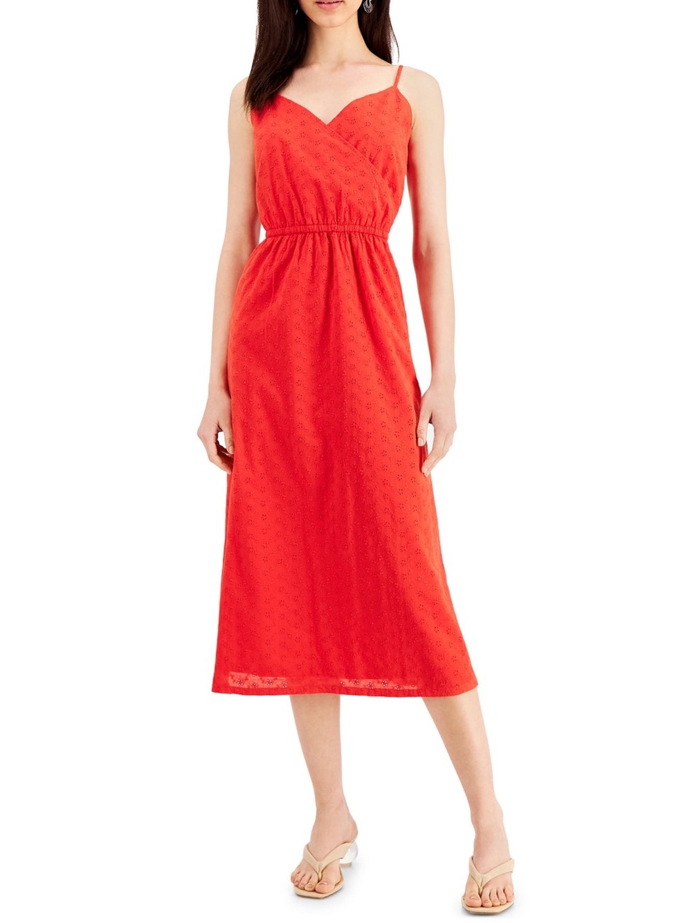 NWT Style & Co. Petite Women's Red Eyelet Wrap-Front Midi Dress